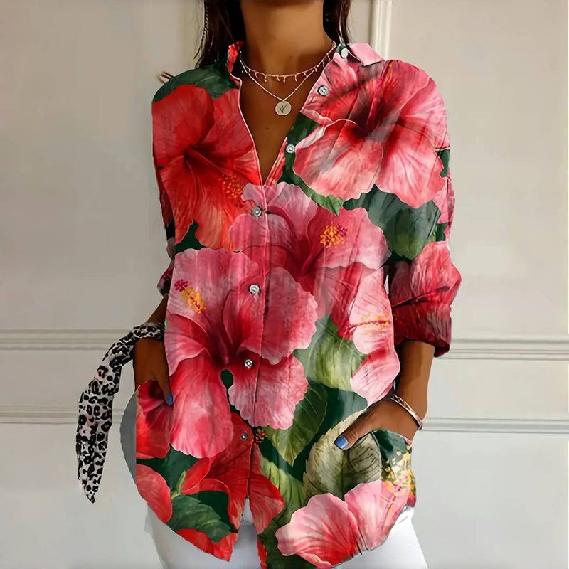 【Long Sleeve】Vintage Floral Print Blouse