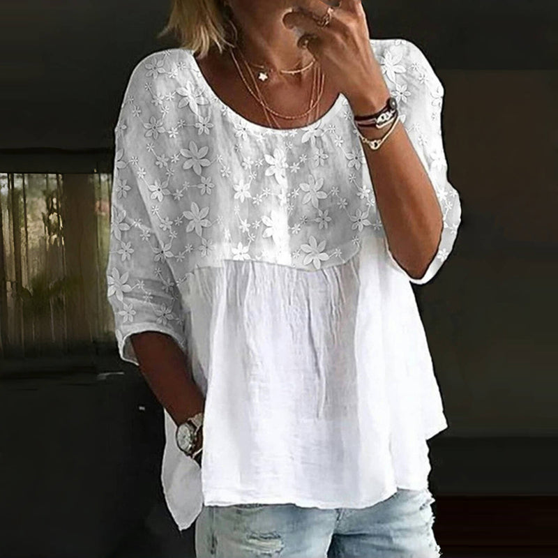 Blouse with Flower Embroidery