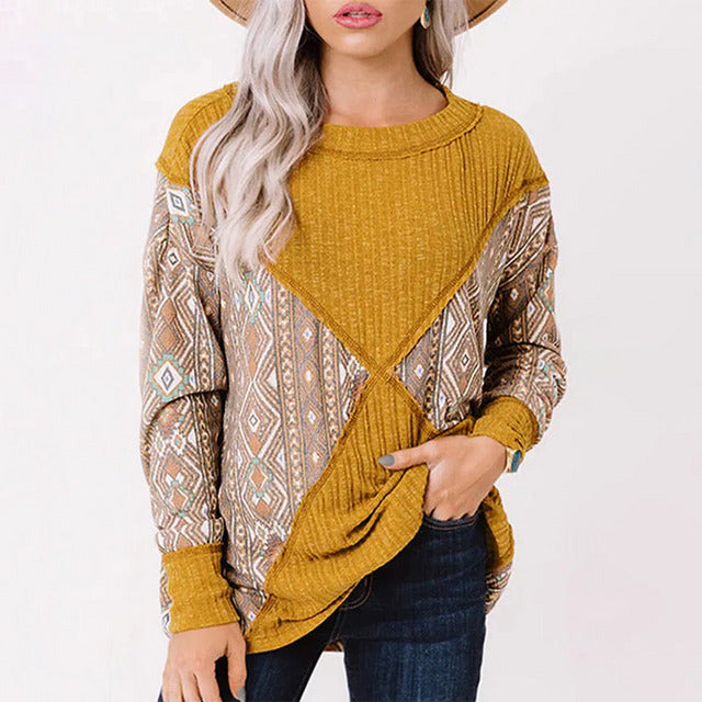 T-shirt with geometric print and patchwork