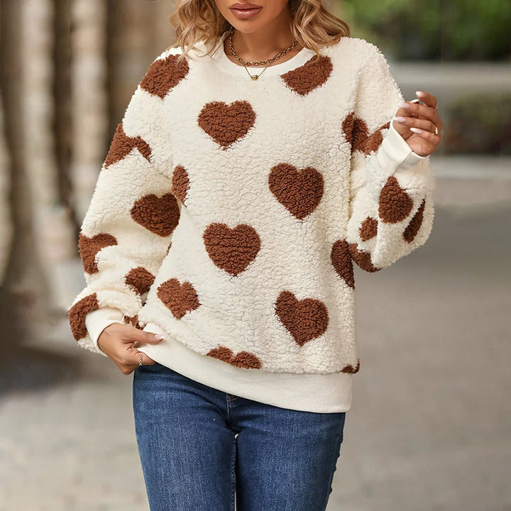 Plush sweatshirt with heart print