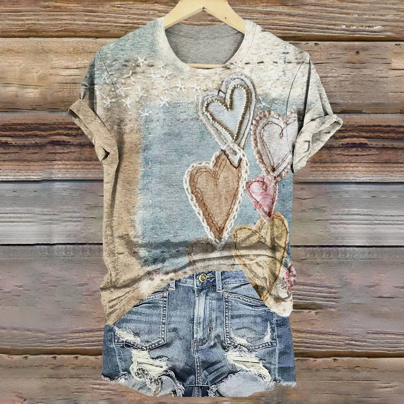 Vintage Heart Print T-Shirt