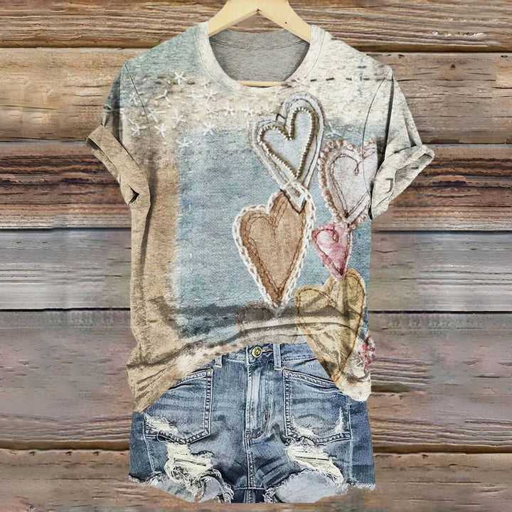 Vintage Heart Print T-Shirt