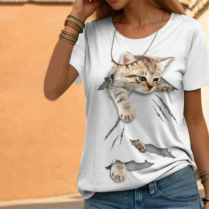 Casual cat print t-shirt