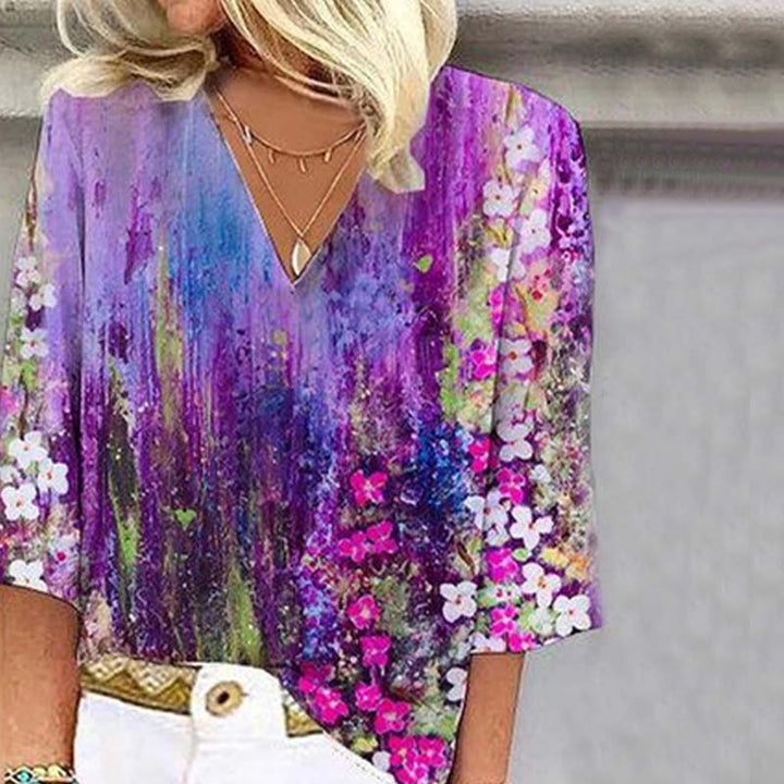 Floral Print Blouse with Gradient