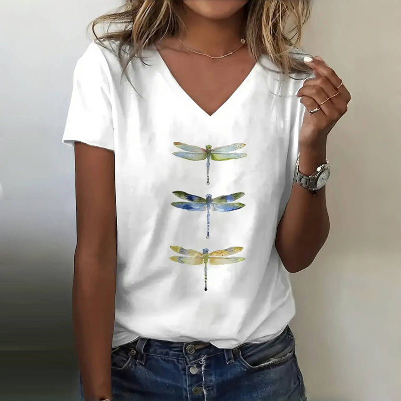 Casual t-shirt with dragonfly print