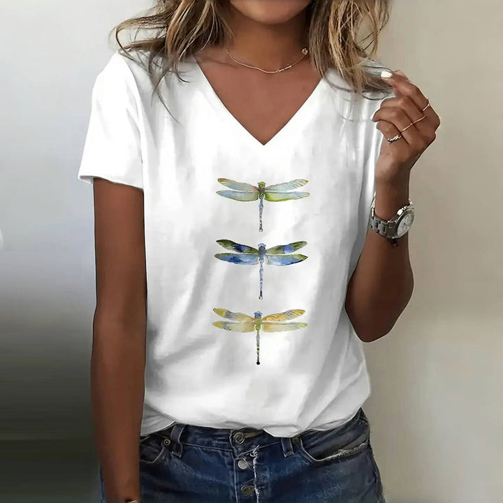 Casual t-shirt with dragonfly print