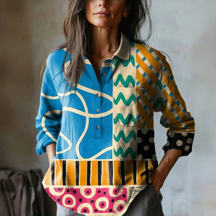 Vintage Blouse with Geometric Print