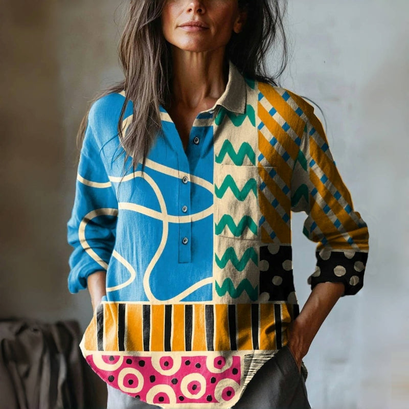 Vintage Blouse with Geometric Print