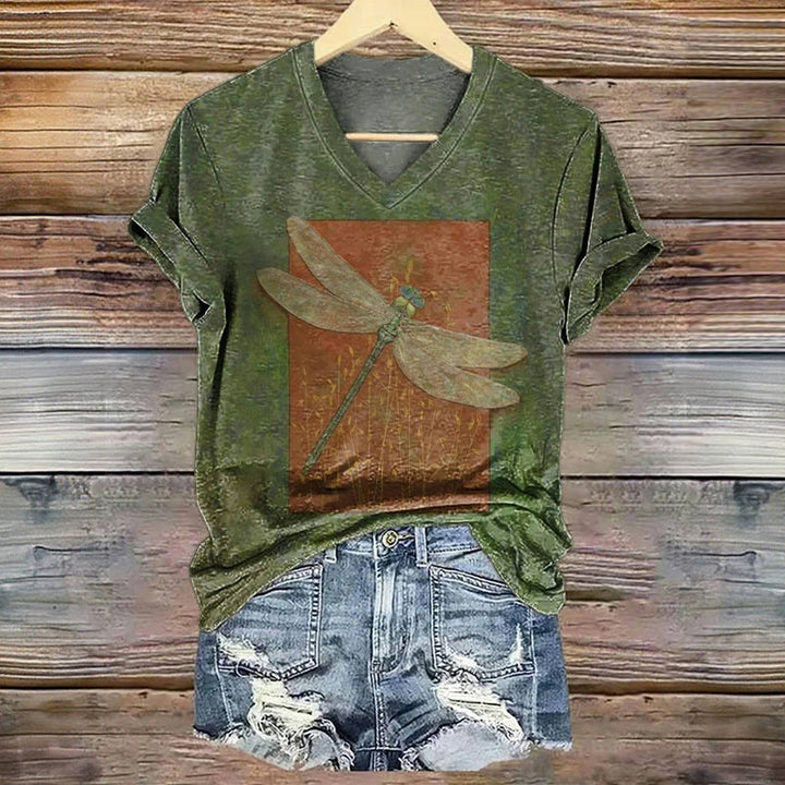 Vintage Dragonfly Print T-Shirt