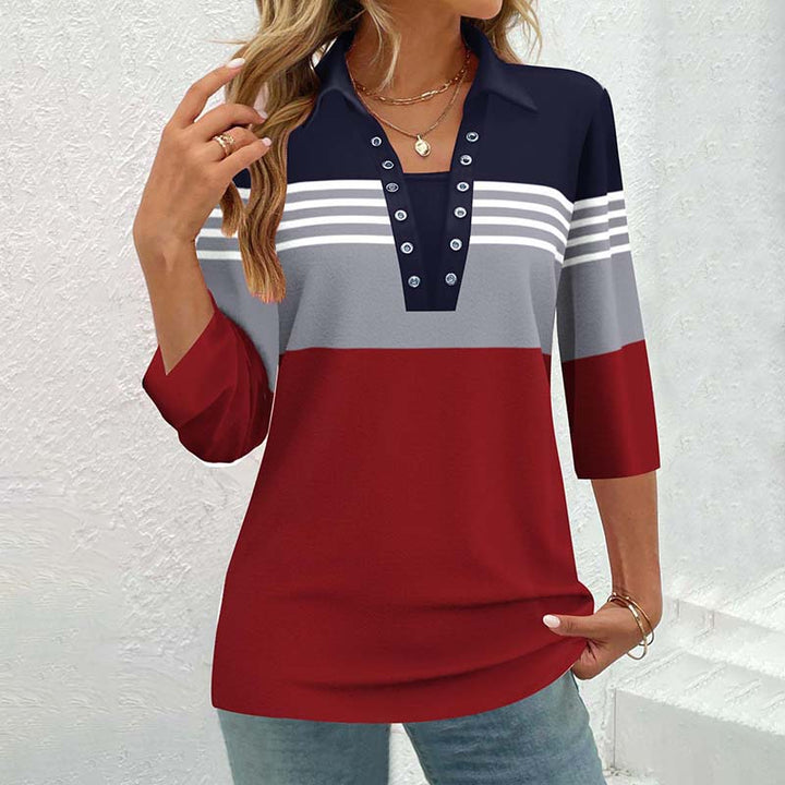 Striped Blouse with Color Blocks