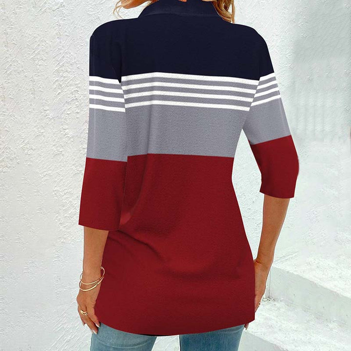 Striped Blouse with Color Blocks