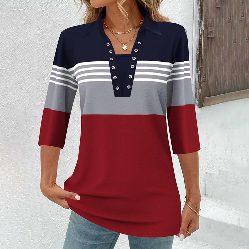 Striped Blouse with Color Blocks