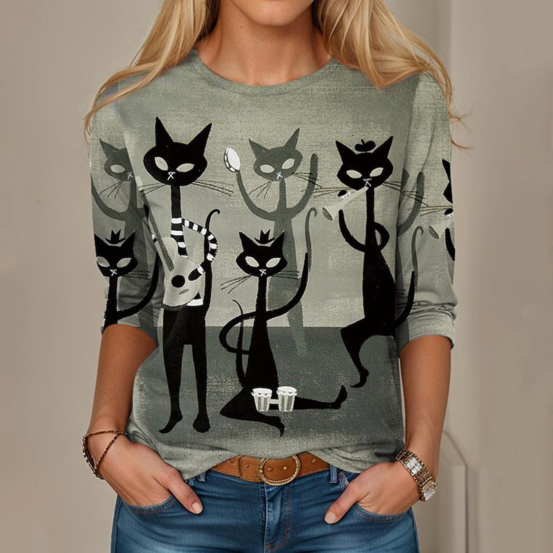 Creative Cat Print T-shirt