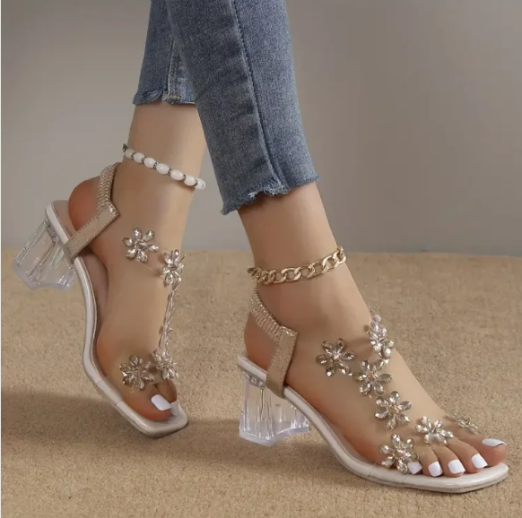 Sanne™ | Rhinestone Flower Heels