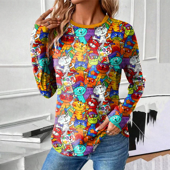 Colorful Creative T-Shirt With Cat Print