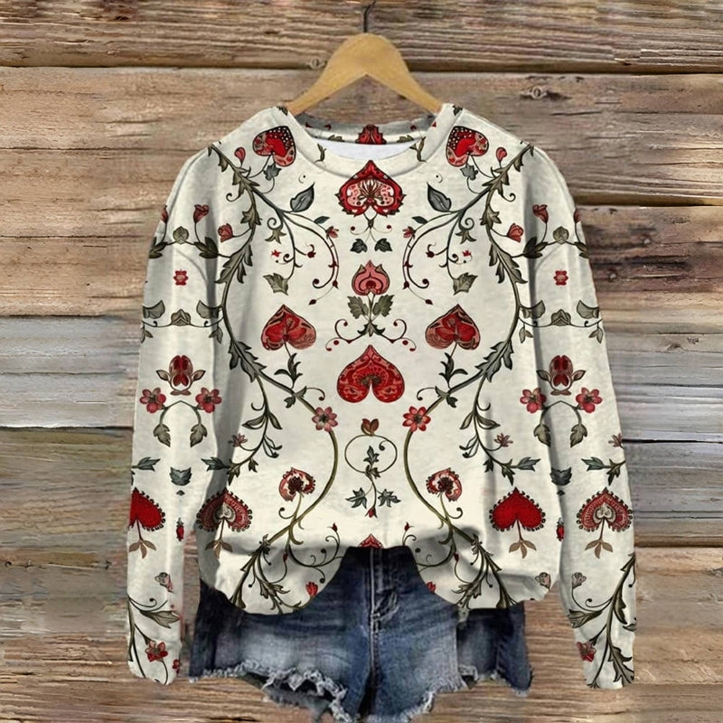 Vintage Heart Print Sweatshirt