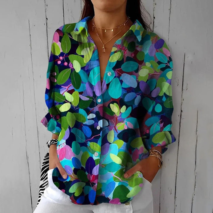 Colorful Foliage Print Blouse