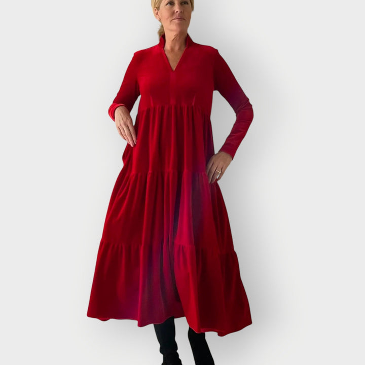 Manerea - Red Velvet Tiered Dress