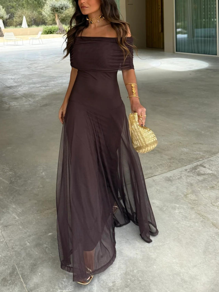Kiali | Toledo One-Shoulder Mesh Maxi Dress