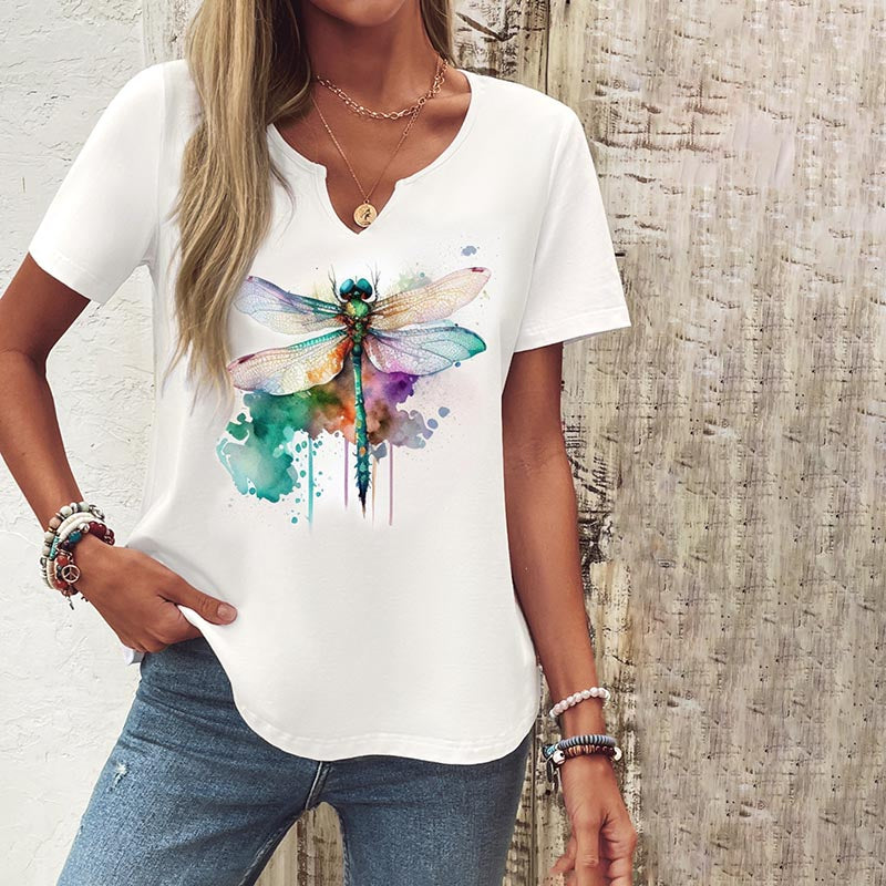 Casual T-shirt with dragonfly print