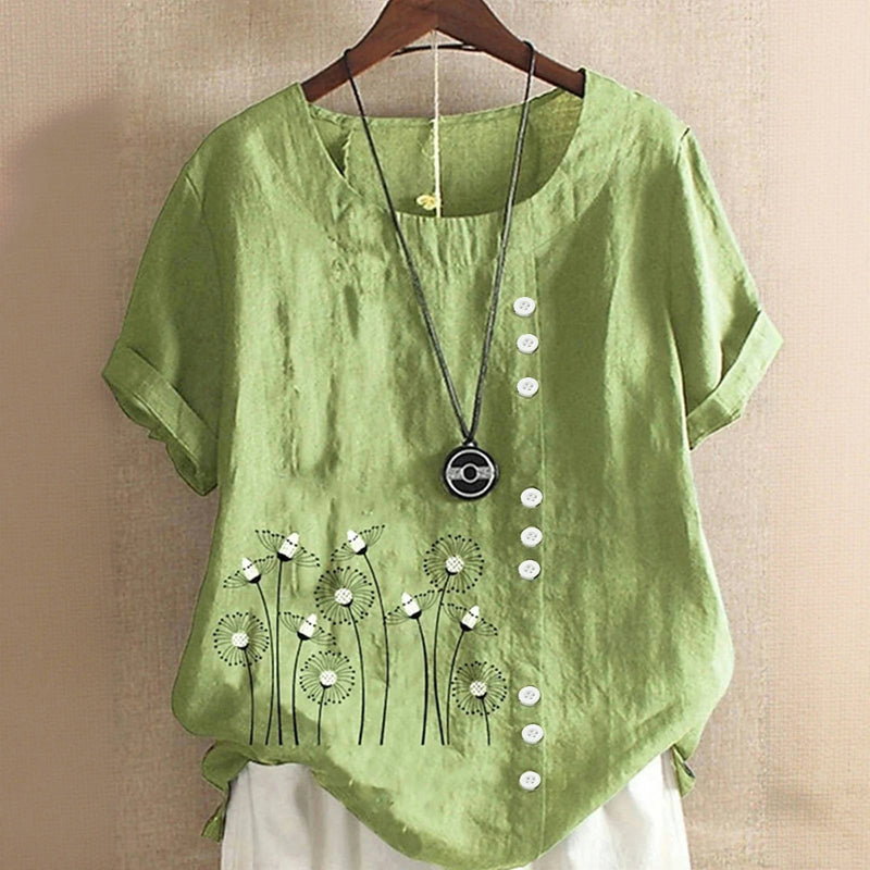 Casual Blouse with Dandelion Print