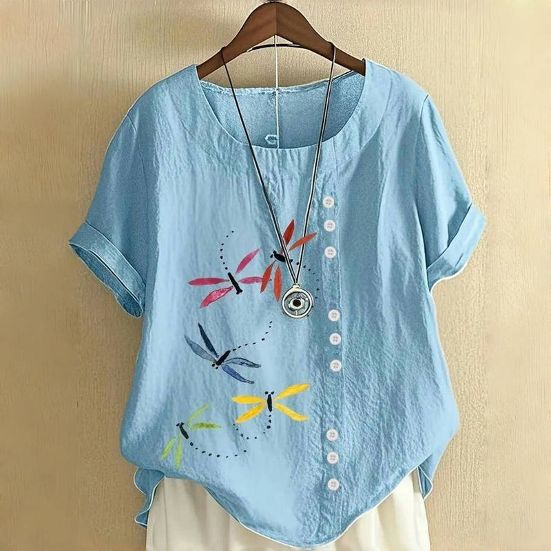 Casual Blouse with Dragonfly Print