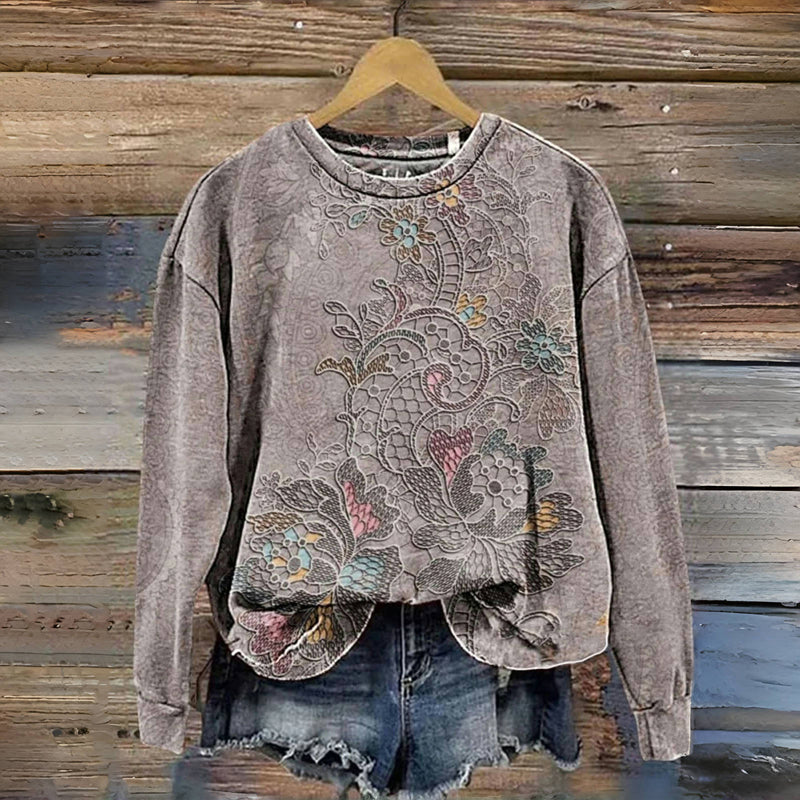 Vintage Sweatshirt with Floral Print
