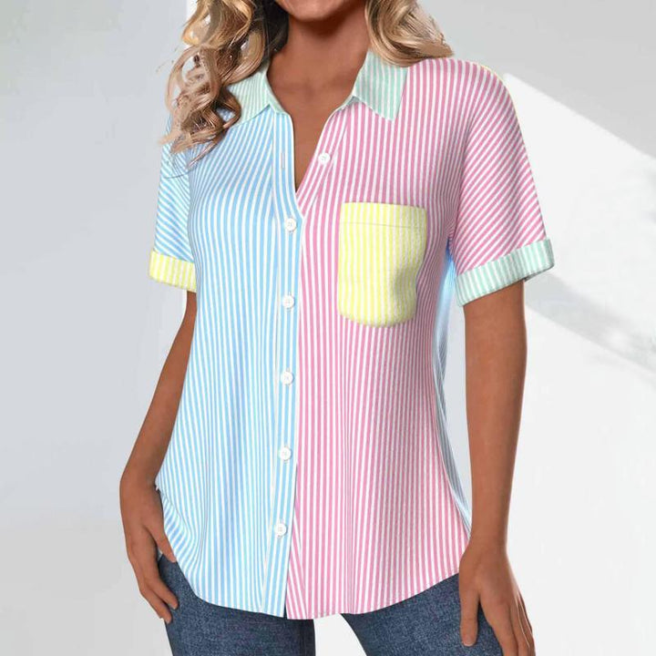 Striped Shirt with Color Blocks