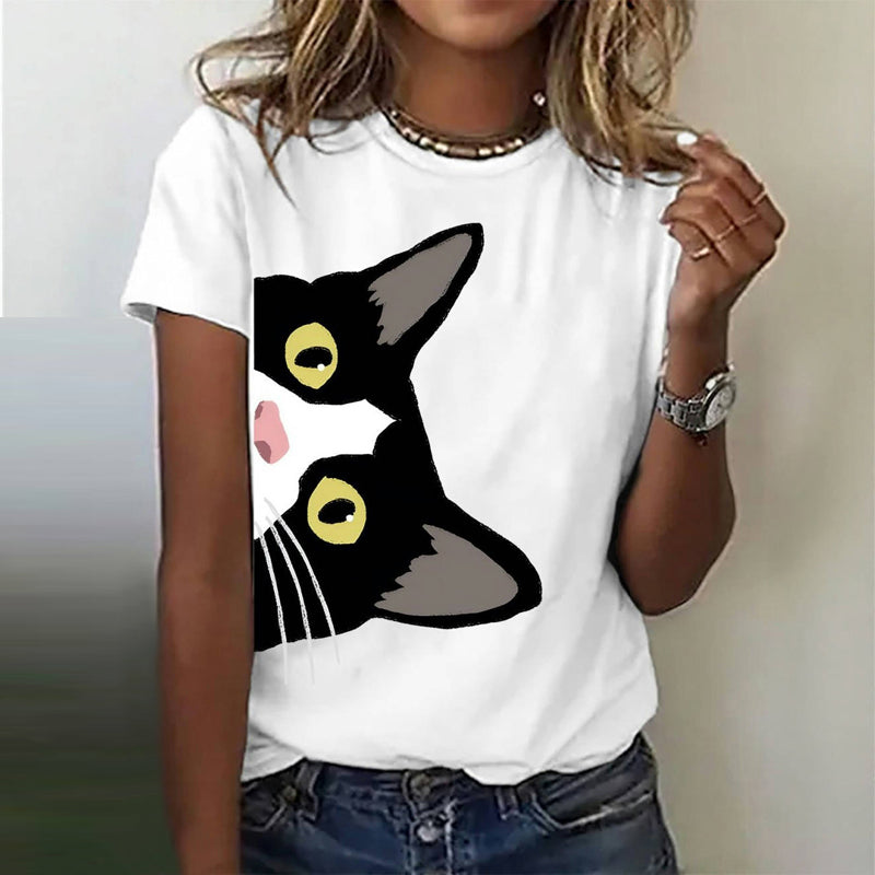 Casual Cat Print T-Shirt