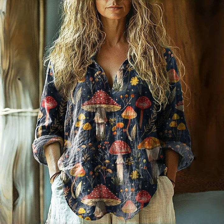 Vintage Blouse with Mushroom Print