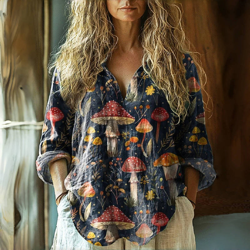 Vintage Blouse with Mushroom Print