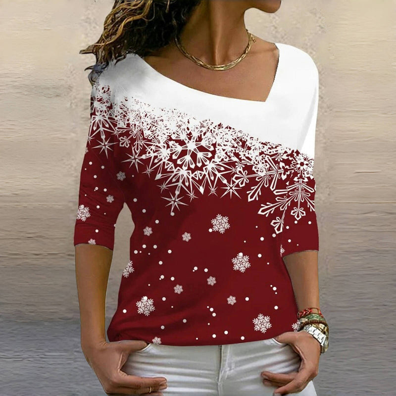 【Long Sleeve】Color Block Christmas T-shirt