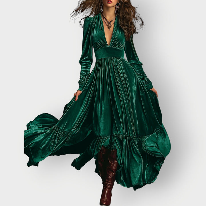 Soraya - Vintage A-Line Velvet Maxi Dress