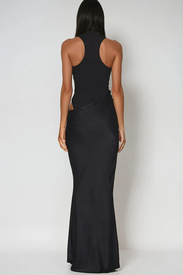 Beres - Black satin maxi dress with tank top