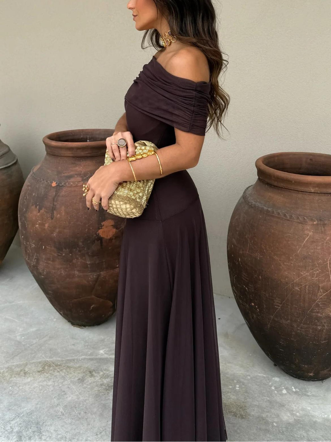 Kiali | Toledo One-Shoulder Mesh Maxi Dress