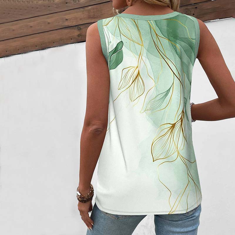 Gradient Leaf Print Tank Top