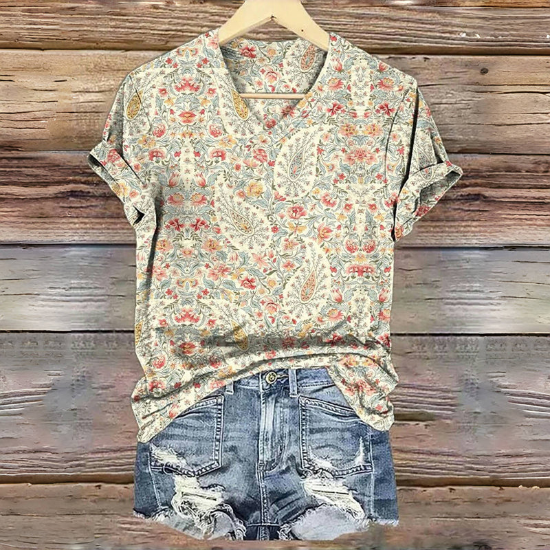 T-shirt Vintage avec Imprimé Floral