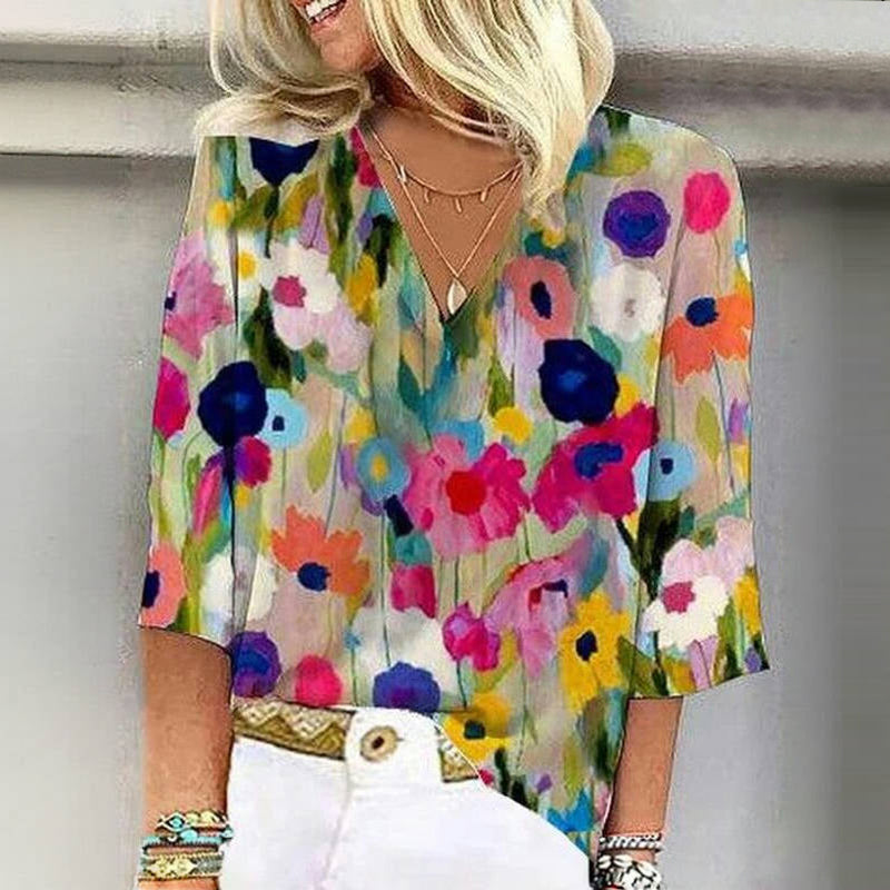 Colorful Blouse with Floral Print