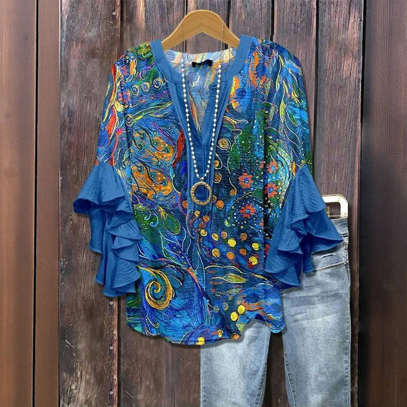Vintage Blouse with Abstract Print