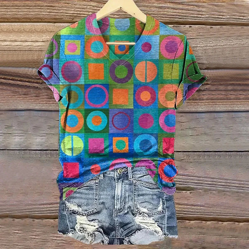 Colorful T-Shirt with Geometric Print