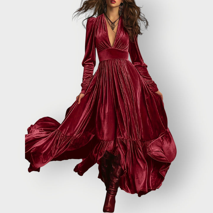 Soraya - Vintage A-Line Velvet Maxi Dress