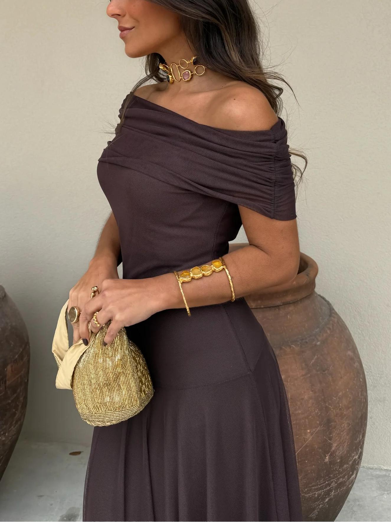 Kiali | Toledo One-Shoulder Mesh Maxi Dress