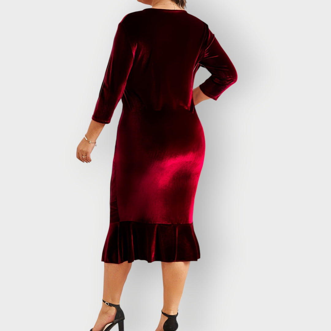 Yara - Luxe Velvet Ruffle Midi Dress