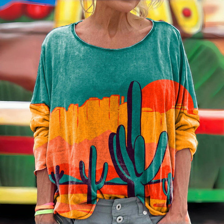 Casual cactus print t-shirt