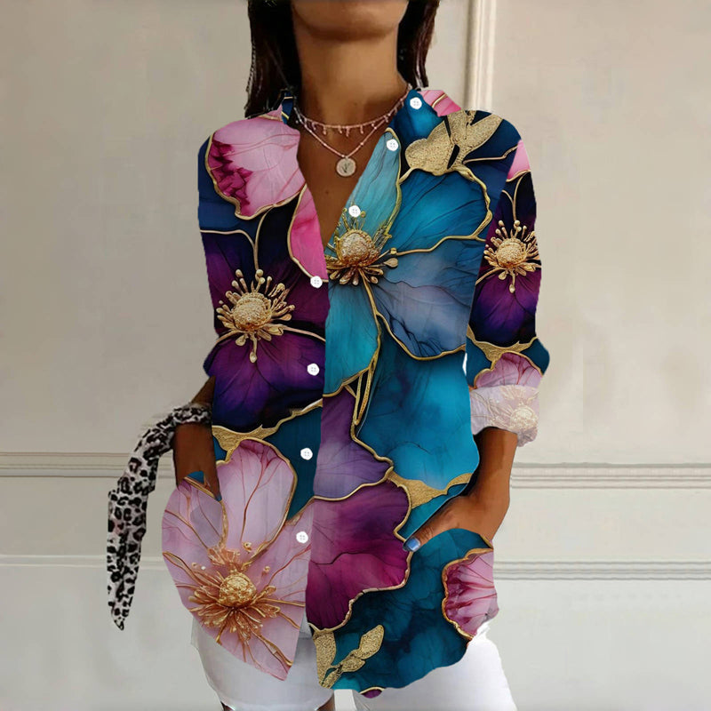 【Long Sleeve】Vintage Floral Print Blouse