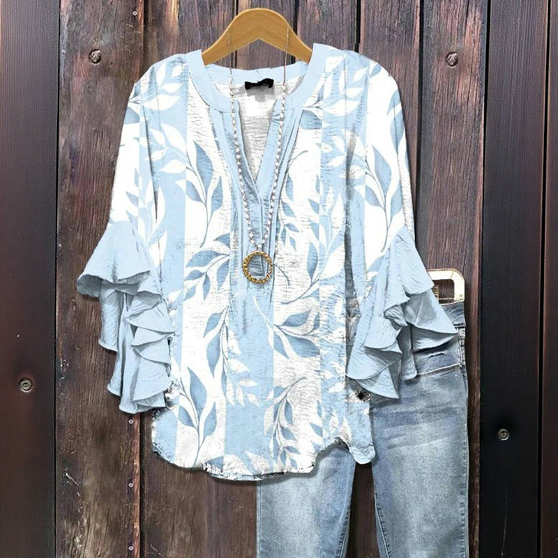 Casual Leaf Print Blouse