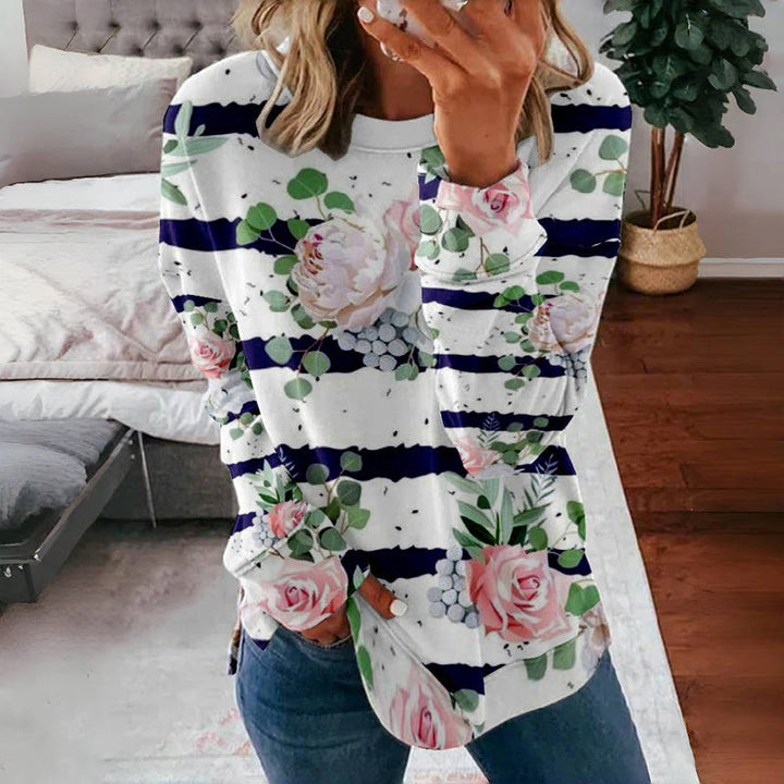 Casual Floral Striped T-shirt
