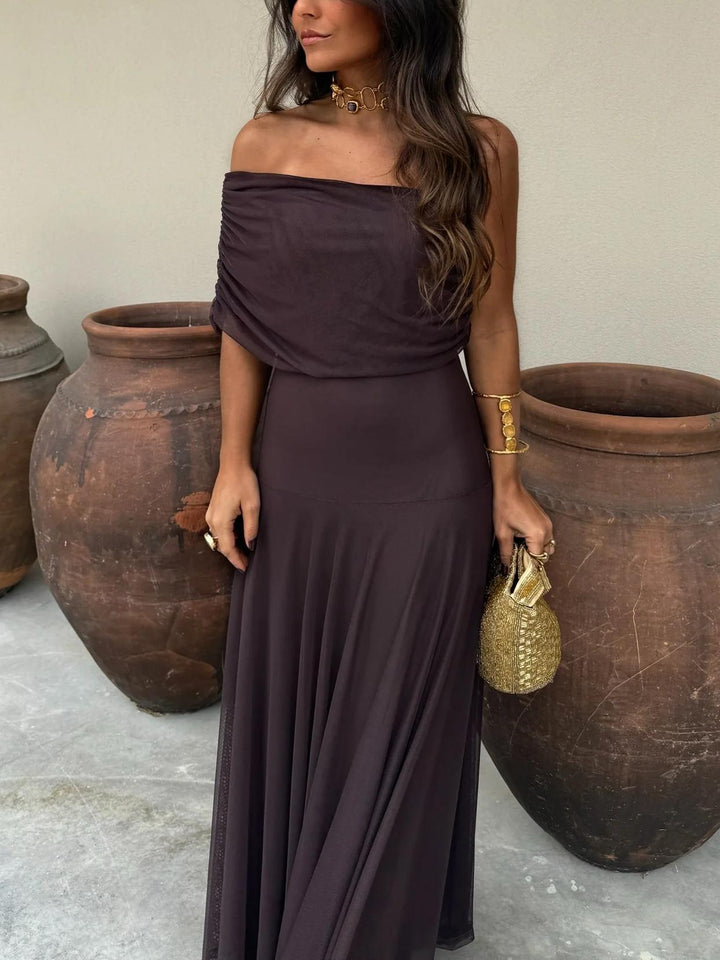 Kiali | Toledo One-Shoulder Mesh Maxi Dress