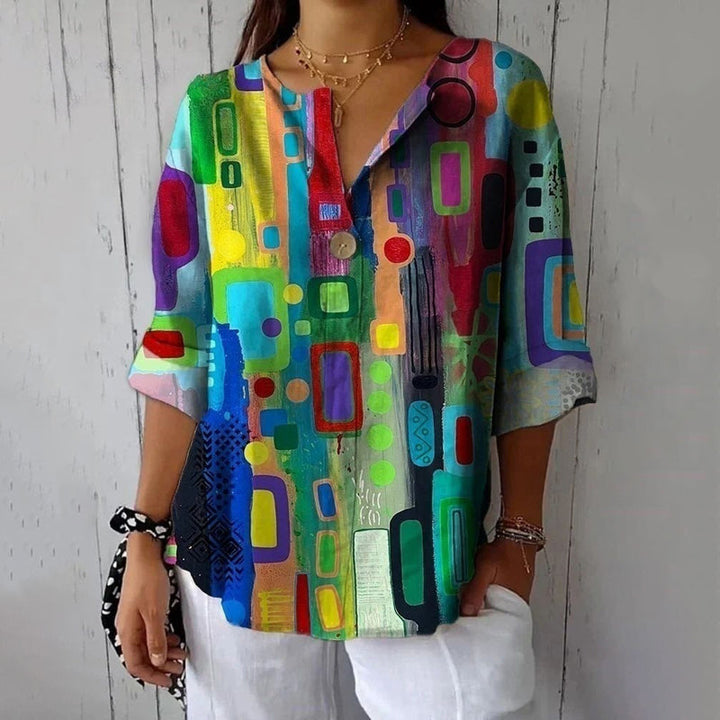 Colorful Blouse with Geometric Print