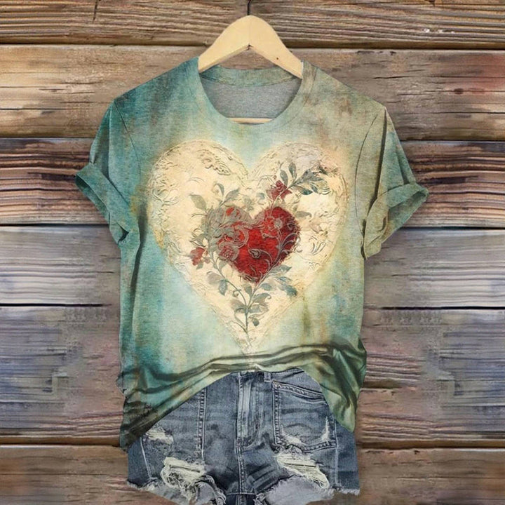 Vintage Heart Print T-Shirt